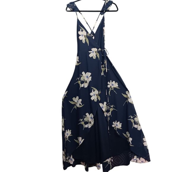 LULUS All Mine Navy Blue Floral PrintHigh-Low Wrap Dress size M Resort Vacation - Picture 3 of 10